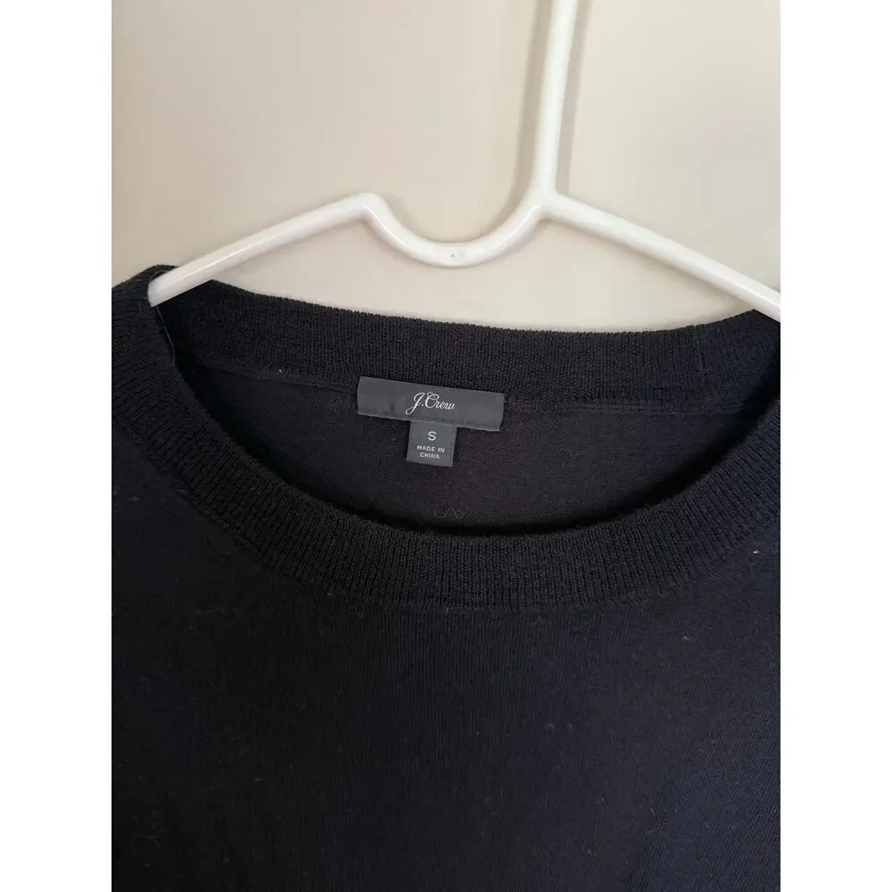 Merino Wool Black J. Crew Fitted Crewneck Pullover Sweater Knit Top Casual- Sz S